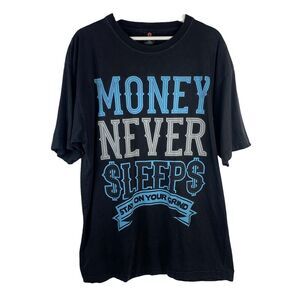 Iced Out Size XL Shirt Money Never Sleeps Stay On Your Grind Black Graphic Tee